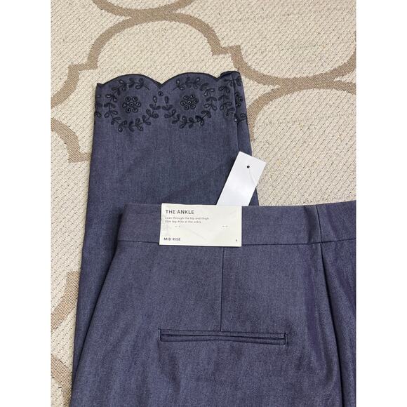 NWT Ann Taylor The Ankle Pant Embroidered Hem Naval Night Wash pants, size 4 - Picture 5 of 16